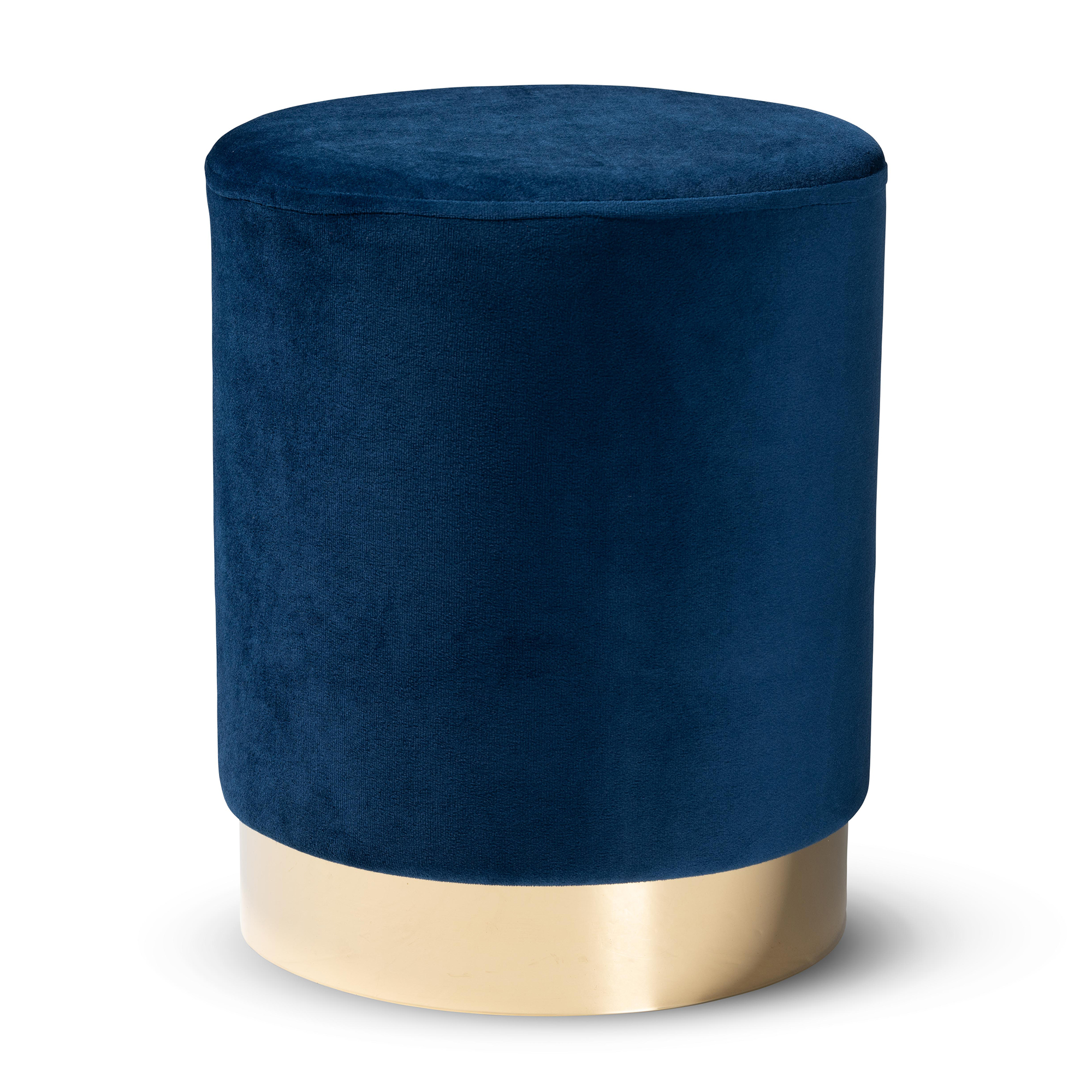 Baxton Studio Chaela Contemporary Glam and Luxe Navy Blue Velvet Fabric Upholstered and Gold Finished Metal Ottoman